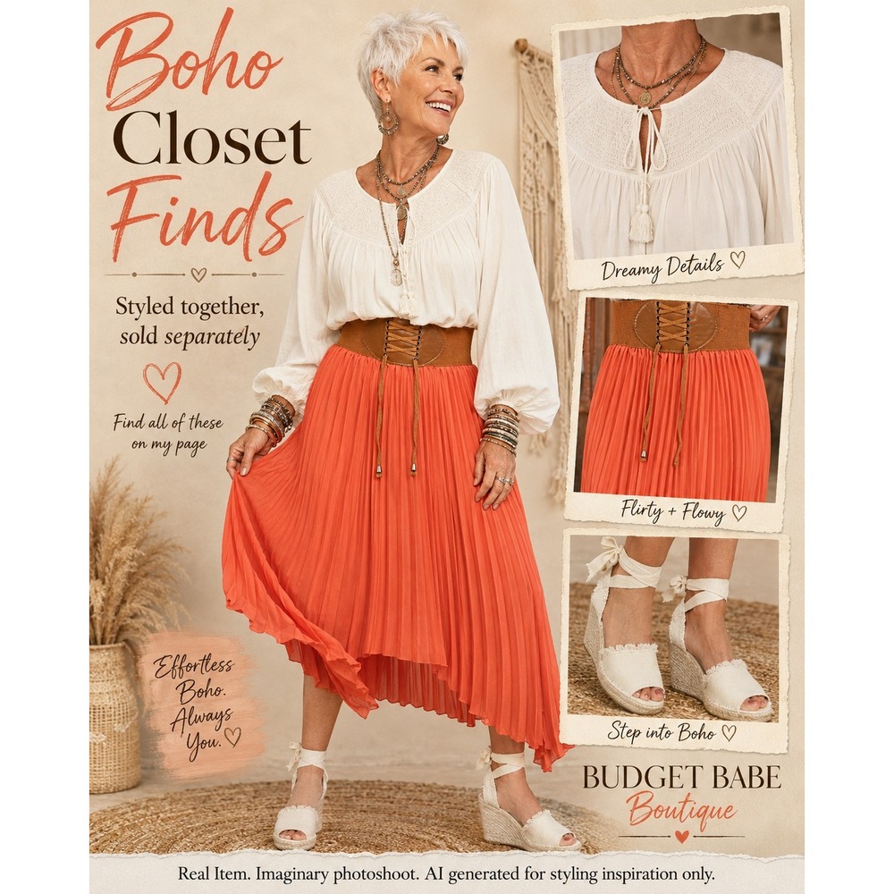 Magic Coral Pleated High Low Skirt Small Boho Lace-Up Waist Orange